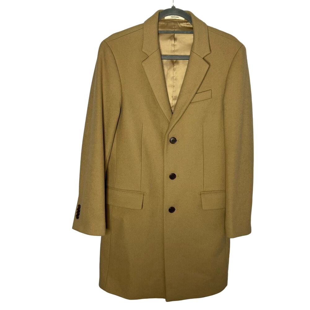 Club Monaco Slim-Fit Tan Wool Blend Trench Jacket 3 Button Overcoat Mens Size 36